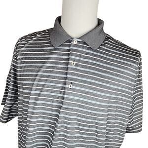 Peter Millar Striped Polo Shirt Cotton Classic Preppy Professional Gray Blue XL